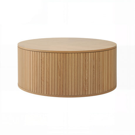 Artiss Round Coffee Table Storage Fluted Center Table Living Room Office 80cm Wood