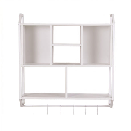 Artiss Floating Wall Shelf 6 Hooks Wall Mounted Storage Cubby Rack 73.5x74CM White