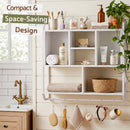 Artiss Floating Wall Shelf 6 Hooks Wall Mounted Storage Cubby Rack 73.5x74CM White
