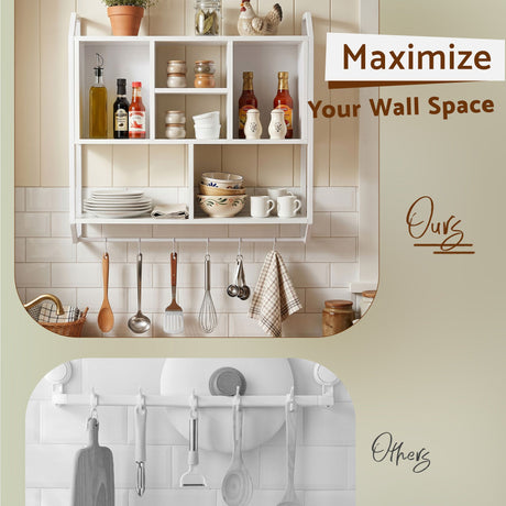Artiss Floating Wall Shelf 6 Hooks Wall Mounted Storage Cubby Rack 73.5x74CM White