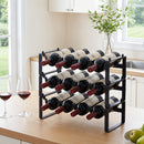 Artiss 3-Tier Wine Rack Metal Freestanding 12 Bottles Modular Countertop Wine Display Shelf Black