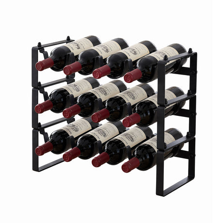 Artiss 3-Tier Wine Rack Metal Freestanding 12 Bottles Modular Countertop Wine Display Shelf Black