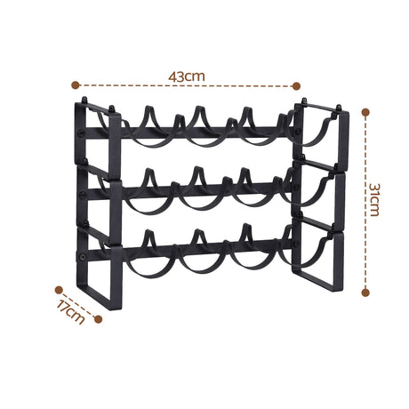 Artiss 3-Tier Wine Rack Metal Freestanding 12 Bottles Modular Countertop Wine Display Shelf Black