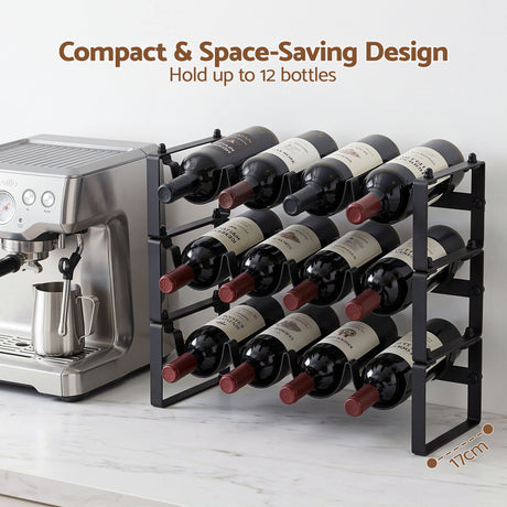 Artiss 3-Tier Wine Rack Metal Freestanding 12 Bottles Modular Countertop Wine Display Shelf Black