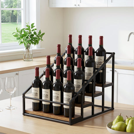 Artiss 4-Tier Wine Rack Tabletop Countertop Wine Bottle Holder 16 Bottles Freestanding Black & Wood
