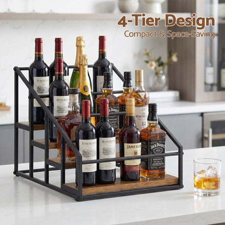 Artiss 4-Tier Wine Rack Tabletop Countertop Wine Bottle Holder 16 Bottles Freestanding Black & Wood