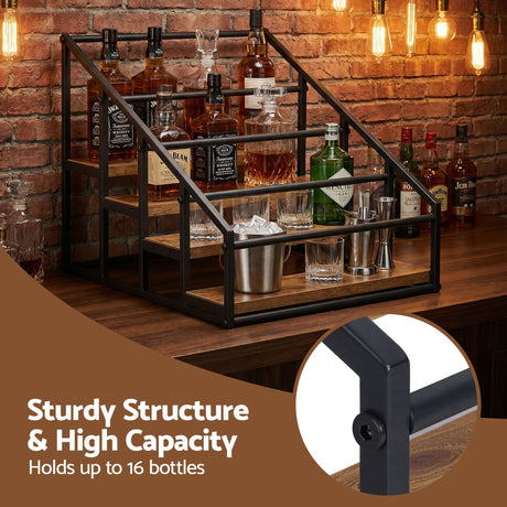 Artiss 4-Tier Wine Rack Tabletop Countertop Wine Bottle Holder 16 Bottles Freestanding Black & Wood