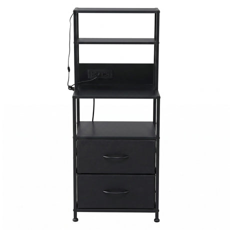 Artiss Bedside Table Tall Nightstand with Charging Station Drawers LED Black