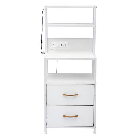 Artiss Bedside Table Tall Nightstand with Charging Station Drawers LED White