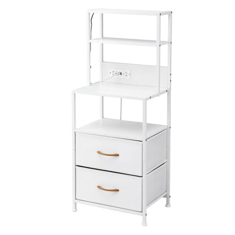 Artiss Bedside Table Tall Nightstand with Charging Station Drawers LED White