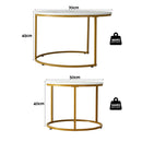 Artiss Nesting Coffee Table Set of 2 Round Marble Effect 70/50cm White & Gold