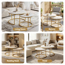 Artiss Nesting Coffee Table Set of 2 Round Marble Effect 70/50cm White & Gold
