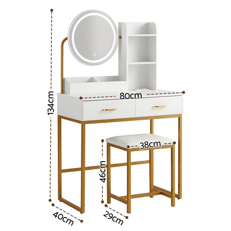 Artiss Dressing Table Vanity Desk Set Stool LED Charging Station White