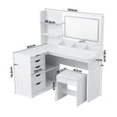 Artiss Dressing Table Corner Vanity Desk Set Stool LED Charging Station White