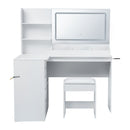 Artiss Dressing Table Corner Vanity Desk Set Stool LED Charging Station White