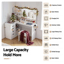 Artiss Dressing Table Corner Vanity Desk Set Stool LED Charging Station White