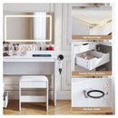 Artiss Dressing Table Corner Vanity Desk Set Stool LED Charging Station White
