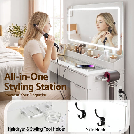 Artiss Dressing Table Makeup Vanity Desk Large LED Mirror 10 Drawers Power Outlet Hair Dryer Holder Hook White