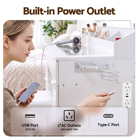 Artiss Dressing Table Makeup Vanity Desk Large LED Mirror 10 Drawers Power Outlet Hair Dryer Holder Hook White