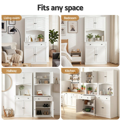 Artiss 2x Buffet Sideboard Hutch Pantry Cabinet Kitchen Storage BEINI White