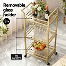 Artiss Kitchen Island Cart Trolley Rolling Serving Storage Wine Glass 43cm Gold