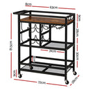 Artiss Bar Cart Drinks Trolley Serving Wine Rack Glass Holder 3 Hooks 72cm Black