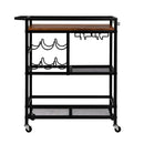 Artiss Bar Cart Drinks Trolley Serving Wine Rack Glass Holder 3 Hooks 72cm Black