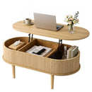 Artiss Lift Top Coffee Table Fluted Centre Table with Hidden Storage Oval 100cm
