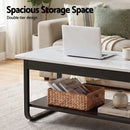 Artiss Coffee Table 2-Tier 80CM Marble Finish Shelf Black&White