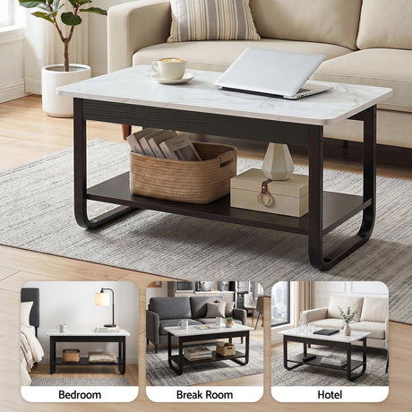 Artiss Coffee Table 2-Tier 80CM Marble Finish Shelf Black&White