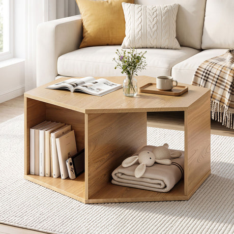 Artiss Coffee Table Hexagonal Center Table with Open Storage 2-Way Display Side Table Wood