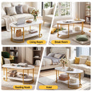 Artiss Coffee Table 2 Tier Oval Marble Finish Storage Shelf Metal Frame Center Table Living Room 100x50x45cm White & Gold