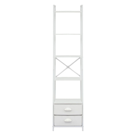 Artiss 5 Tier Bookshelf Ladder Bookcase with Fabric Drawers Display Rack White
