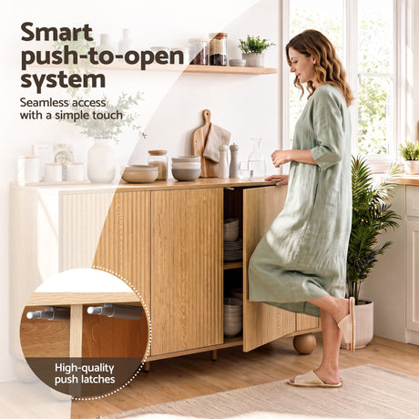 Artiss Buffet Sideboard Cabinet 2-Tier Fluted Kitchen Storage Ball Legs Pine