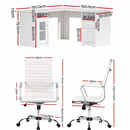 Artiss Office Desk and Chair Set L Shape Computer Desk 150cm with Storage Cabinet & Drawers, Ergonomic PU Leather Office Chair, White Home Office Furniture