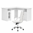 Artiss Office Desk and Chair Set L Shape Computer Desk 150cm with Storage Cabinet & Drawers, Ergonomic PU Leather Office Chair, White Home Office Furniture