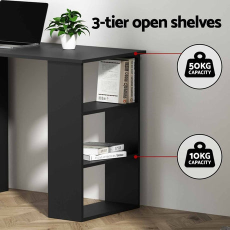 Artiss Office Desk & Chair Set 120cm Computer Desk with 3 Drawers & Open Shelves, Ergonomic Armless Office Chair with Wheels, Height Adjustable for Home Office Study