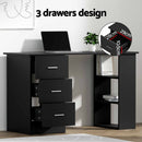 Artiss Office Desk & Chair Set 120cm Computer Desk with 3 Drawers & Open Shelves, Ergonomic Armless Office Chair with Wheels, Height Adjustable for Home Office Study