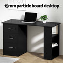 Artiss Office Desk & Chair Set 120cm Computer Desk with 3 Drawers & Open Shelves, Ergonomic Armless Office Chair with Wheels, Height Adjustable for Home Office Study