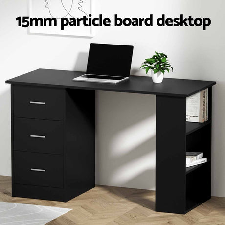 Artiss Office Desk & Chair Set 120cm Computer Desk with 3 Drawers & Open Shelves, Ergonomic Armless Office Chair with Wheels, Height Adjustable for Home Office Study