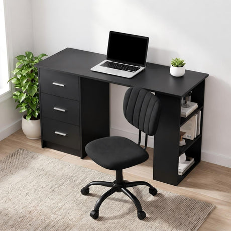 Artiss Office Desk & Chair Set 120cm Computer Desk with 3 Drawers & Open Shelves, Ergonomic Armless Office Chair with Wheels, Height Adjustable for Home Office Study