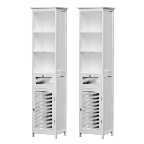 Artiss Bathroom Cabinet Storage X2 White Rattan 161cm