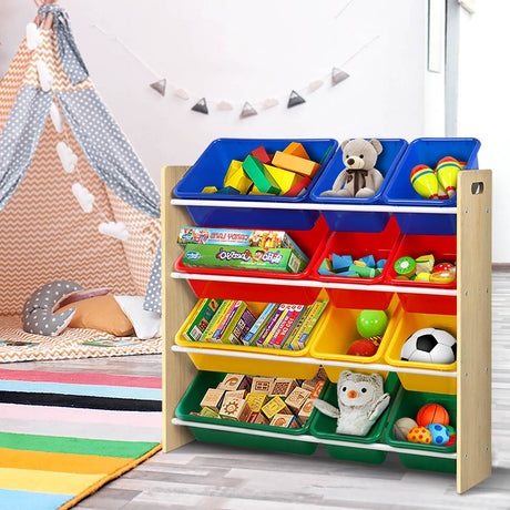 Keezi Kids Toy Box 12 Bins Bookshelf Organiser Children Storage Rack