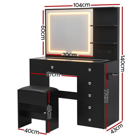 Artiss Dressing Table LED Vanity Desk Set Stool Black