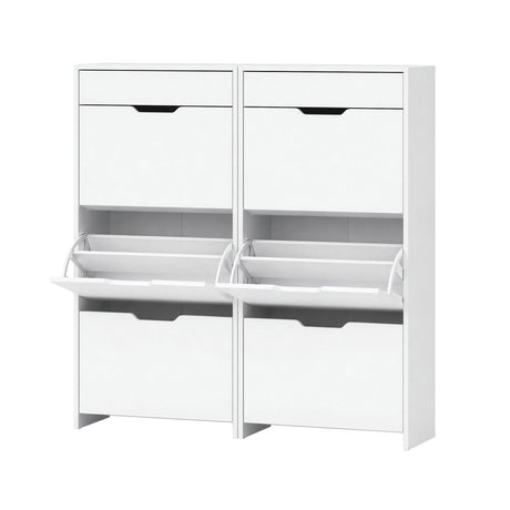 Artiss 2x Shoe Cabinet Organiser 3 Flip Drawer High Gloss White