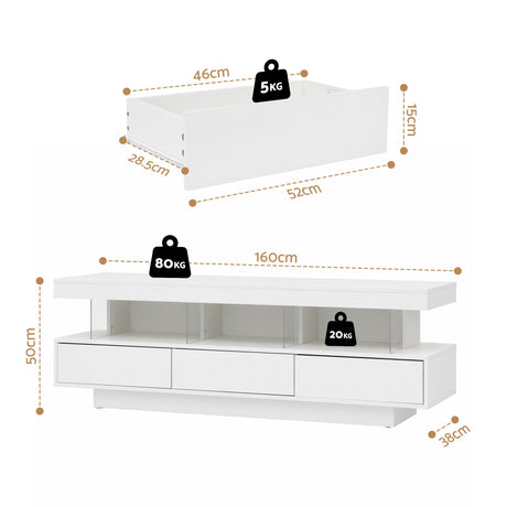 Artiss TV Unit LED 160CM Storage Drawer White