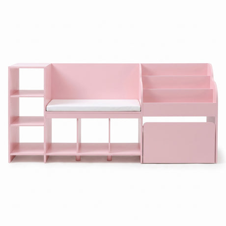 Keezi Kids Storage Unit Bookshelf Toy Box Organiser Bench Seat Cabinet 170cm Pink