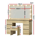 Artiss Dressing Table Vanity Desk Set Stool 12 Led Bulbs Wood