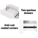 Artiss 2X Bedside Table LED 2 Drawers Lift-up Storage - COLEY White