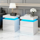 Artiss 2X Bedside Table LED 2 Drawers Lift-up Storage - COLEY White